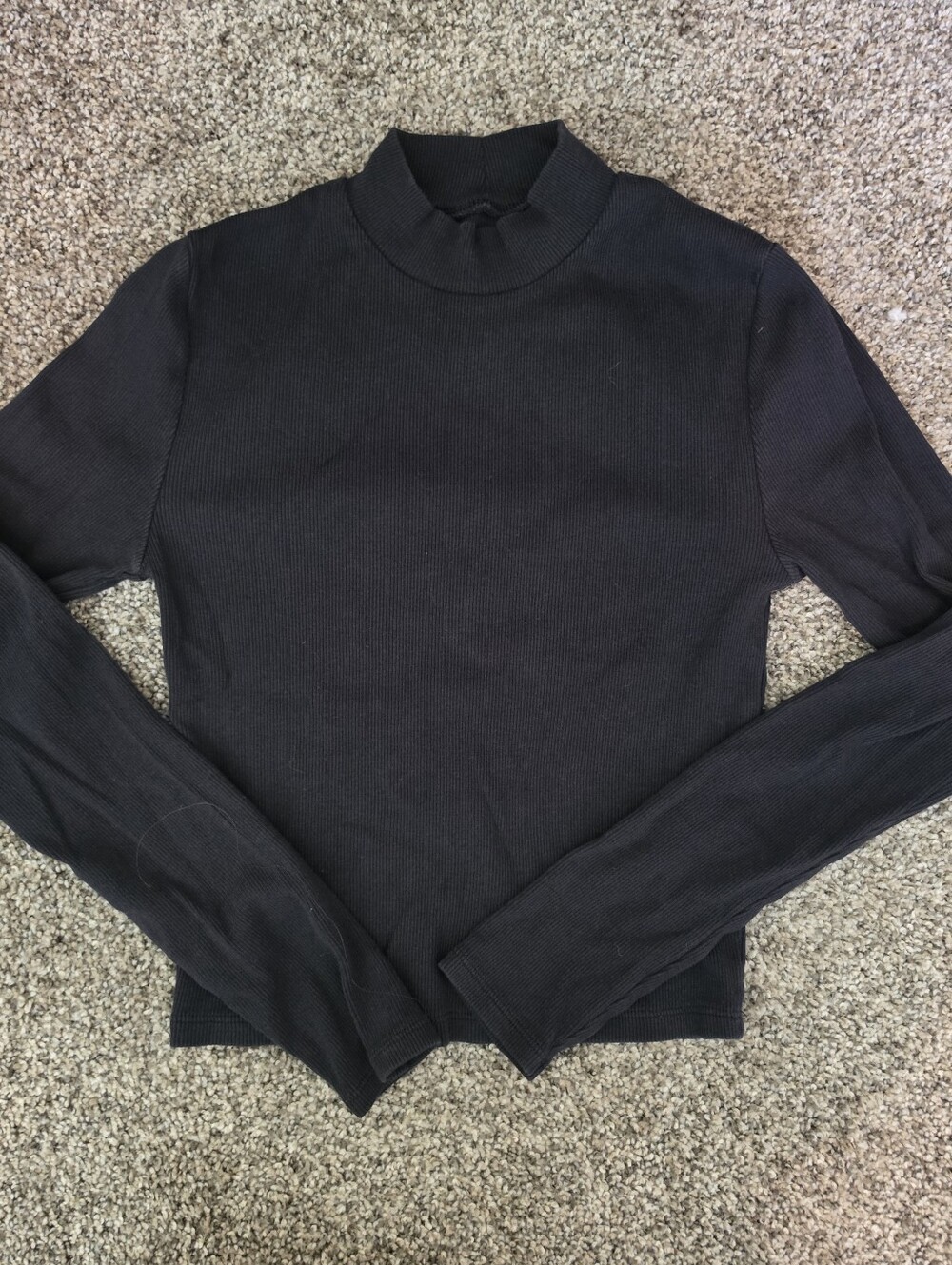Abercrombie and Fitch Womans Soft AF Rib Long Sleve Black Mock Neck T-Shirt